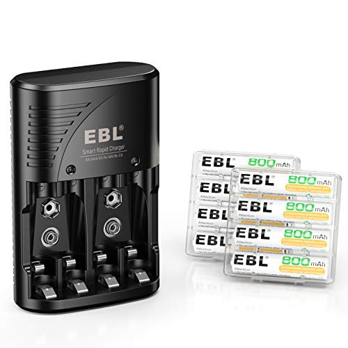 EBL Rechargeable AAA Batteries 800mAh -8 Packs- with Smart Rapid Battery Charger with AC Wall Plug for AA AAA 9V Ni-MH Ni-CD Rechargeable Batteries