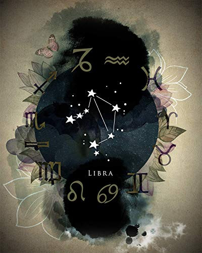 Libra Astrology Zodiac Wall Art Decor Print on dark beige background - 8x10 unframed print