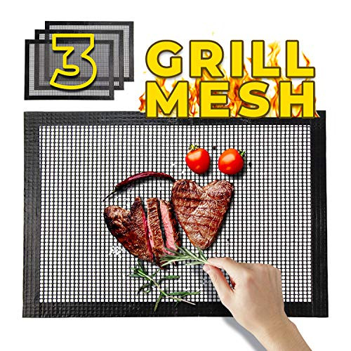 Moxler BBQ Grill Mesh Mat Set of 3 Non Stick for Gas Grill Charcoal Electric Grill Oven Smoker -Reusable Nonstick Grill Mesh Mats for Barbeque Cooking
