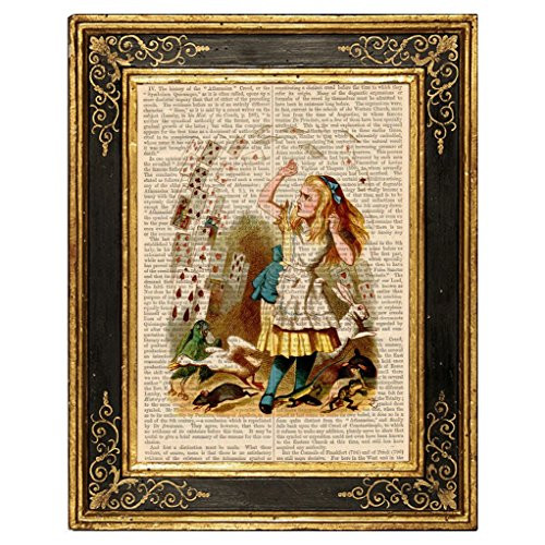 Alice in Wonderland Pack of Cards Upcycled Vintage Book Page Art Print 8x10 Unframed