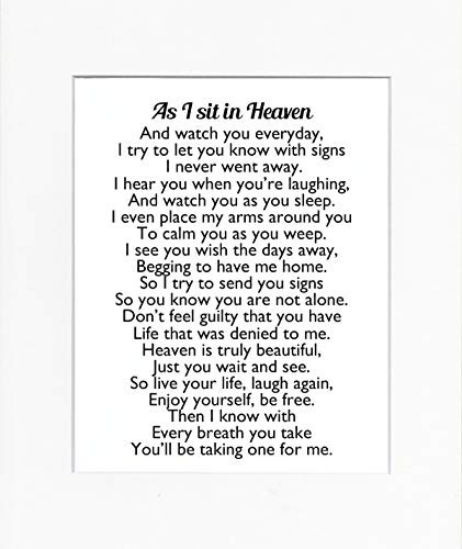 8x10 UNFRAMED PRINT As I Sit in Heaven Poem Print Sign Memorial Remembrance In Loving Memory Wall Decor White
