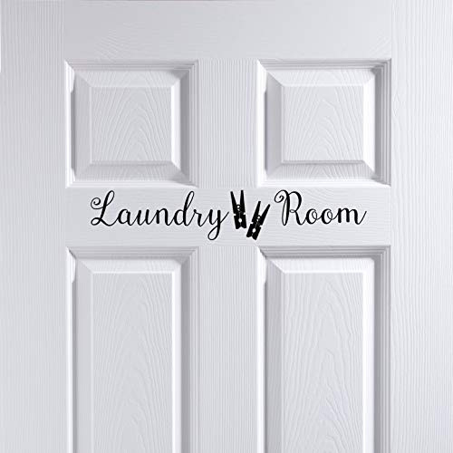 Laundry Door Decal with Clothes Pins Decal with Accent Laundry Room Vinyl Wall Decal - Black