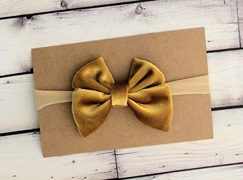 Mustard Yellow bow headband - Baby headband - Velvet bow - Girls headband - Nylon headband - Headbands - Mustard bow - mustard velvet baby headband - small bow baby headband - holiday baby headband