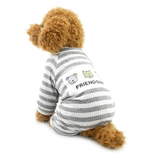 Zunea Cozy Soft Cotton Pet Puppy Small Dog Winter Pajamas Jumpsuit Sweatshirt Outfits Stripe Doggie Sleep Clothes Apparel Gray S