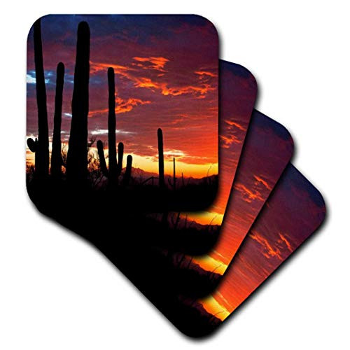 3D Rose Sunset in The Sonoran Desert-Saguaro West Np-Tucson-Arizona Soft Coasters, Multicolor