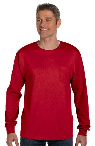 Hanes 6.1 oz. Tagless ComfortSoft Long-Sleeve Pocket T-Shirt  XL  DEEP RED