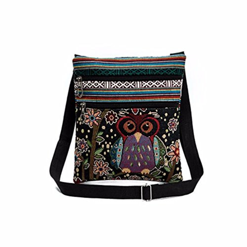 Postman Handbags  Paymenow Embroidered Owl Tote Bags Linen Women Shoulder Bag Crossbody Postman Package -D-
