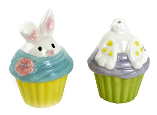 Cupcake Bunny Ceramic Easter Salt  and  Pepper Shakers