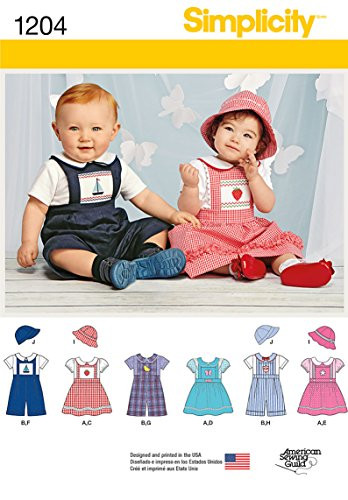 Simplicity Creative Patterns 1204 Babies_ Romper or Jumper  Hats and Knit Bodysuit  A -XXS-XS-S-M-L-