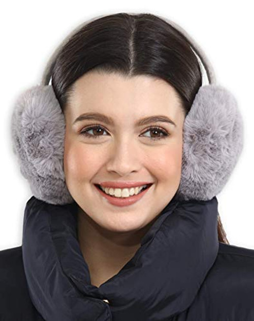 Ear Muffs for Women - Winter Ear Warmers - Soft  and  Warm Cable Knit Furry Fleece Foldable Earmuffs Ear Covers for Cold Weather