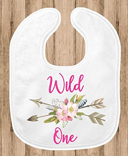Baby Bib for Girls - 1st Birthday Party Smash Cake Bib - Floral Pink Wild One