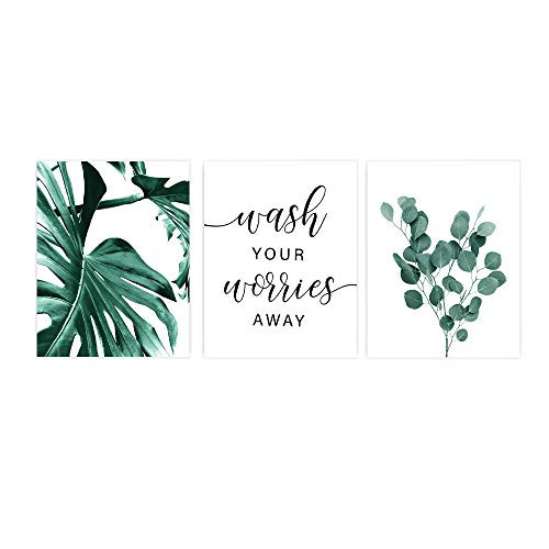 M and M CREATION Set of 3 Print  Wash Your Worries Away Sign  Leaves Print  Inspirational Decor Unframed 8x10 Inch
