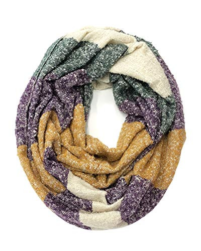 Bowbear Womens Tricolor Winter Knit Infinity Scarf  Harvest  Green  Grape  Millet