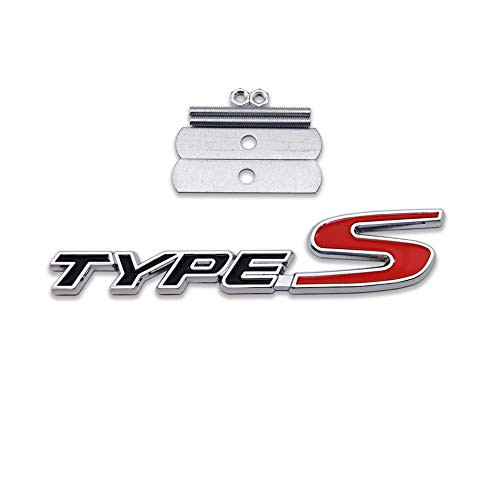 AxleZx Chrome Metal Type-S Logo Car Front Grille Emblem Premium 3D Racing Sport Turbo Power Grill Badge -Black and Red-