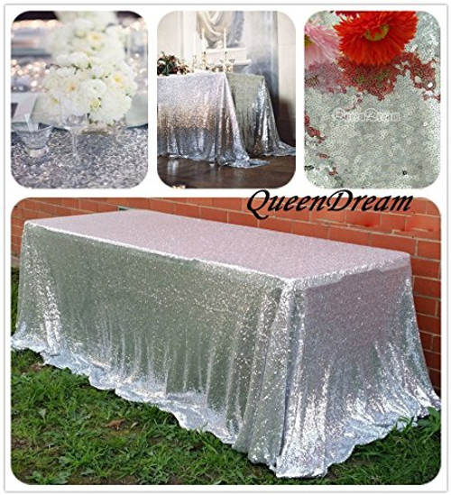 QueenDream 60x102 Inch sequin tablecloth for wedding and party decor-Silver