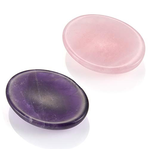 Sunligoo Healing Crystal Amethyst and Rose Quartz Thumb Worry Stone Oval Pocket Palm Gemstones for Anxiety Therapy Geometry Chakra Reiki Balancing -2Pcs Sunligoo Healing Crystal Amethyst and Rose Quartz Thumb Worry Stone Oval Pocket Palm Gemstones for Anxiety Therapy Geometry Chakra Reiki Balancing -2Pcs