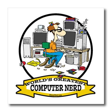 3dRose ht_103072_1 Funny Worlds Greatest Computer Nerd Men Cartoon-Iron on Heat Transfer for White Material, 8 by 8-Inch