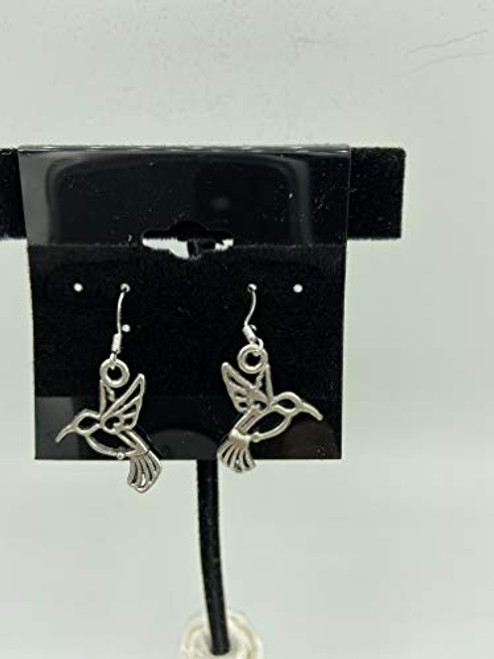 Silvertone Hummingbird Charm Dangle Earrings with Sterling Silver Hooks