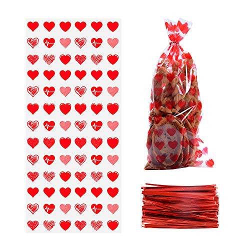 100 Pcs Valentine Cellophane Cookie Bags Goodie Candy Treat Bag with Twist Ties for Valentine_s Day Party Supplies -Style B- 100 Pcs Valentine Cellophane Cookie Bags Goodie Candy Treat Bag with Twist Ties for Valentine_s Day Party Supplies -Style B-