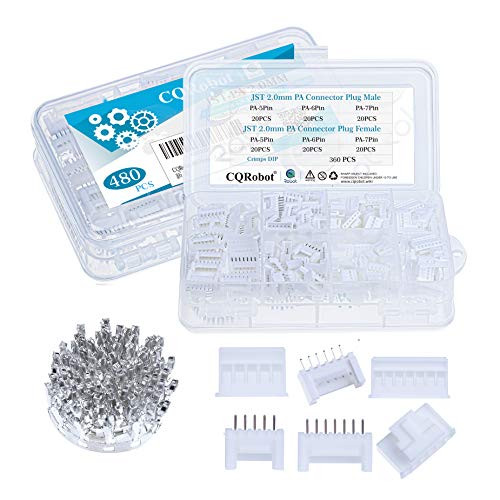 CQRobot 480 Pieces 2.0mm JST-PA JST Connector Kit. 2.0mm Pitch Female Pin Header  JST PA - 5 6 7 Pin Housing JST Adapter Cable Connector Socket Male and Female  Crimp DIP Kit.