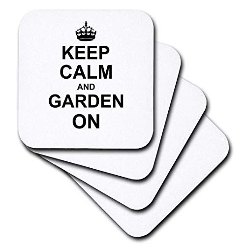 3dRose cst_157726_1 Keep Calm and Garden On-Carry on Gardening-Gardener Gifts-Black Fun Funny Humor Humorous-Soft Coasters, Set of 4