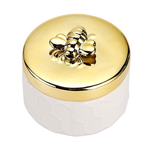 Hipiwe Ceramics Jewelry Box with Golden Bee Lid - Small Jewelry Display Organizer Holder Trinket Storage Tank Container for Home Decor Gift for Girls Women