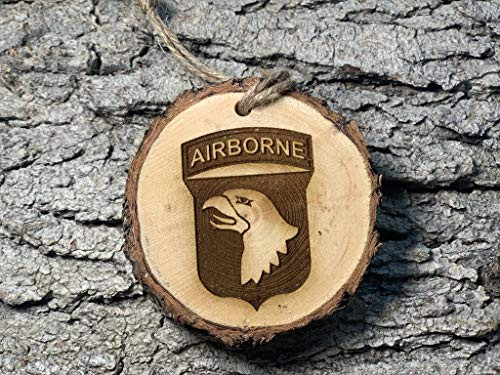 US ARMY 101st Airborne Screaming Eagles - Wood burned Christmas Ornament