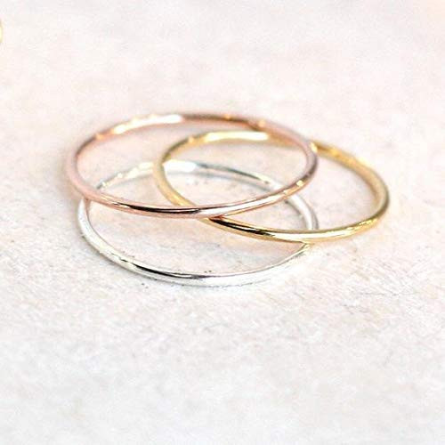 stackable ring. smooth stacking band. rose  yellow gold filled or sterling silver. minimalist ring. slim ring. mixed metal rings.