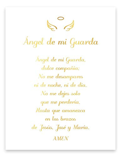 Ángel de mi Guarda Prayer  Spanish Catholic Poem  Gold Foil Print  Angel Nursery Wall Decor