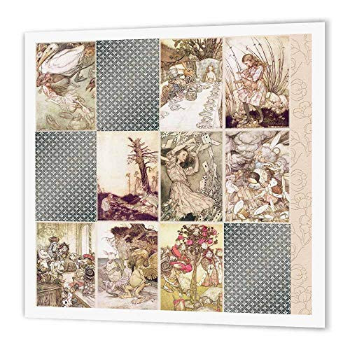 3dRose ht_79378_2 Vintage Alice in Wonderland & Art Collage Iron on Heat Transfer Paper for White Material, 6 by 6"