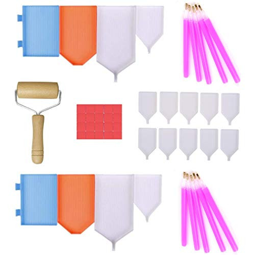 49 Pcs Bead Sorting Trays 5D Diamond Painting Tray Pen Cross Stitch Tool with Diamond Stitch Pen Paint Mixing Tray Plastic Tray Diamond Painting Roller for DIY Art Craft Diamond Painting Accessories