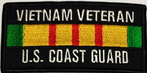Vietnam Veteran U.S. Coast Guard-White Lettering w Vietnam Vet Ribbon- Embrordary Patch Measures  4inch  x 2inch