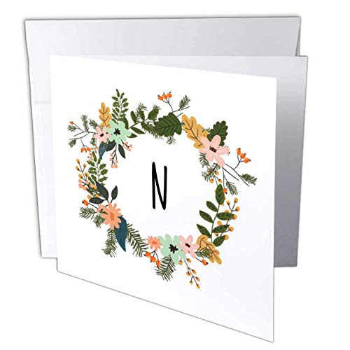3dRose 3DRose Gabriella B - Quote - Image of N Floral Monogram - 1 Greeting Card with Envelope -gc_304072_5-