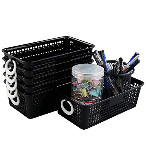 AnnkkyUS Office Basket  6 Pack Storage Baskets with Handles  Drawer Basket Bin -Black-