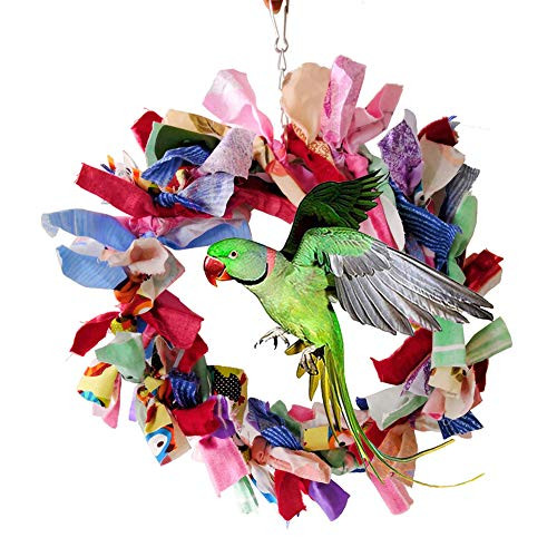 N  hionre Pet Toys for Birds  Cage Hanging Cloth Circle Ring Perch Stand Swing Chew Bite Toy for Pet Bird Parrot Multicolor