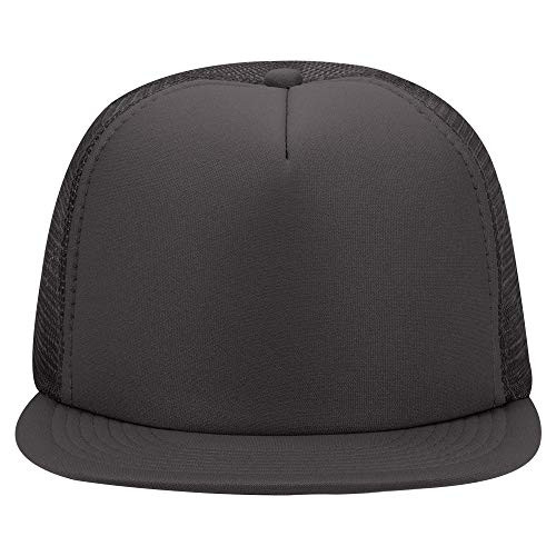Otto SNAP Round Flat Visor High Crown Mesh Back 5 Panel Trucker Snapback - Char. Gray
