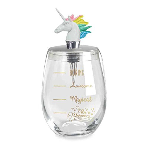 Rainbow Unicorn Stemless Wine Glass and Bottle Stopper Gift Set 16oz