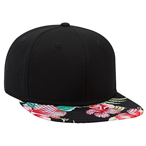 Otto SNAP Hawaiian Pattern Square Flat Visor 6 Panel Pro Style Snapback Hat - Design001 Blk Blk