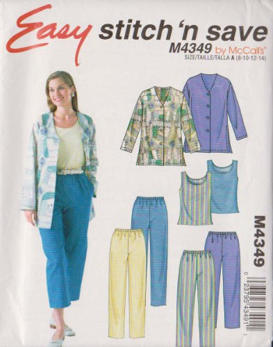 McCalls Easy Stitch _N Save M4349 Size A -8-10-12-14- Misses Petite Unlined Jacket  Top  Pants  Capri Pants