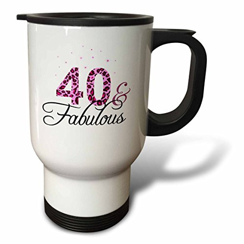 3dRose tm_162603_1" 40 and Fabulous-fun girly birthday gift-black and hot pink leopard print pattern bday diva text-" Travel Mug, 14 oz, Multicolor