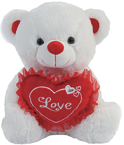Calplush True Love White Musical Bear Heart Animal Plush Doll, Red, 14