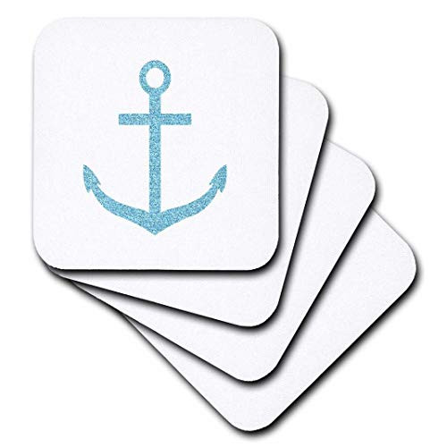 3dRose CST_186697_1 Blue Image of Glitter Anchor Soft Coasters, Set of 4