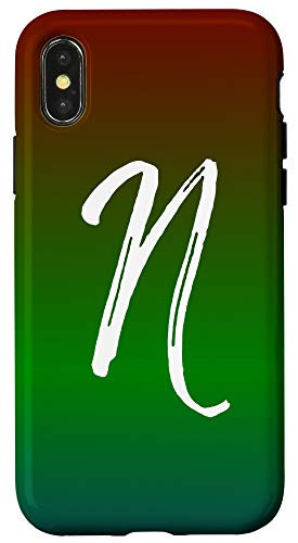 iPhone X XS Initial N Blue Green Red Gradient Phone Case Green Letter N Case