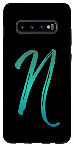 Galaxy S10 Plus Blue Gradient Initial N Phone Case Cool Ombre Blue Letter N Case