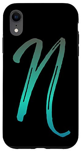 iPhone XR Blue Gradient Initial N Phone Case Cool Ombre Blue Letter N Case