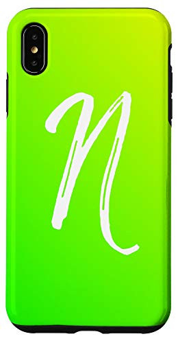 iPhone XS Max Bright Green Gradient Initial N Phone Lime Green Letter N Case