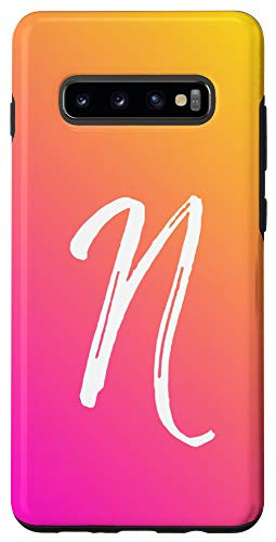 Galaxy S10 Plus Initial N Phone Case Ombre Pink to Orange Sunrise Letter N Case