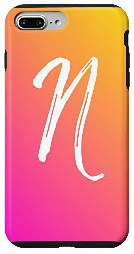 iPhone 7 Plus 8 Plus Initial N Phone Case Ombre Pink to Orange Sunrise Letter N Case