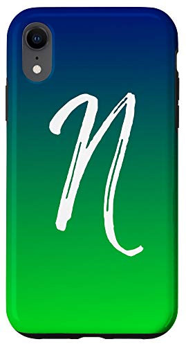iPhone XR Blue to Green Gradient Initial N Phone Case Green Letter N Case