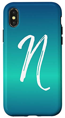 iPhone X XS Letter N Blue Gradient Phone Case Calligraphy Blue Initial N Case
